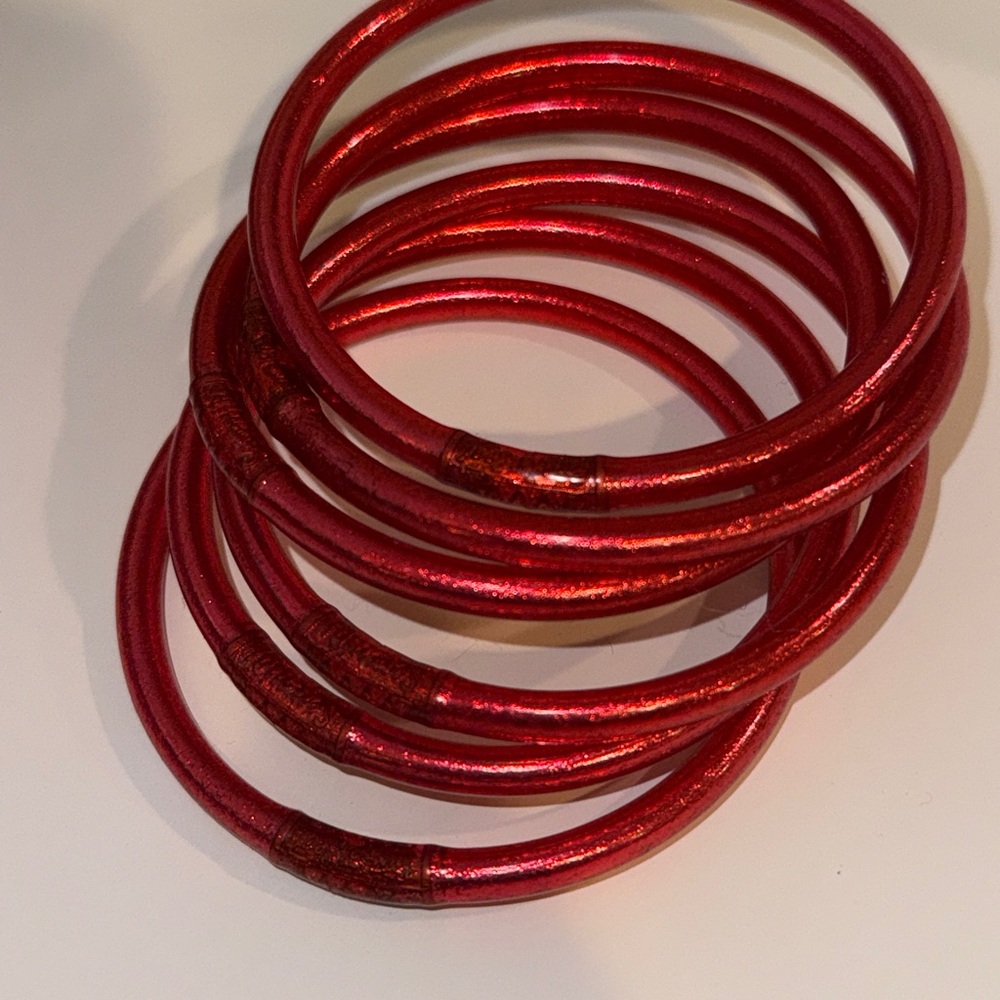 Women's Red Metallic Stackable Bangle Bracelet Set - image 2